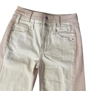 AQUA Two-Tone Split Hem Flare Jeans Size 27 Beige/Cream High Rise